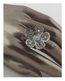 Flower rhinestone adjustable ring