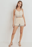 Knit Laced Buttoned Shoulder Strap Top