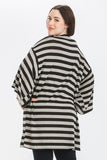 Striped, Cardigan With Kimono Style Sleeves