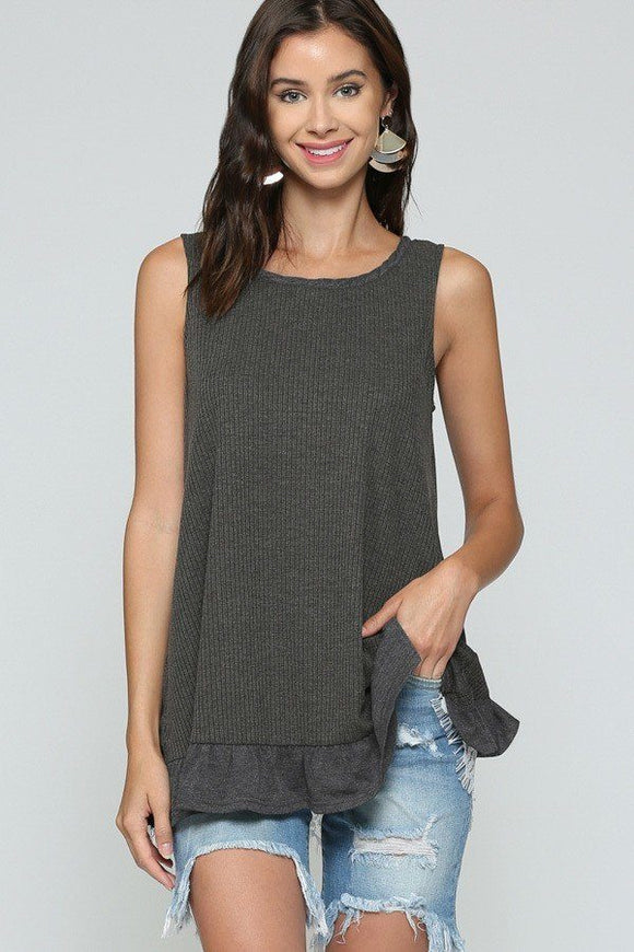 Sleeveless Back Lace Ruffle Detail Tank Top