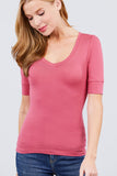 Elbow Sleeve V Neck Top