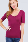 Elbow Sleeve V Neck Top