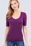 Elbow Sleeve V Neck Top