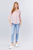 3/4 Roll Up Sleeve Pocket W/zipper Detail Woven Blouse