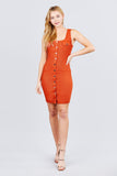 Sleeveless Deep Square Neck Button Down Detail Mini Woven Dress