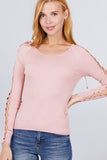 Long Sleeve W/strappy Detail Round Neck Rib Sweater Top