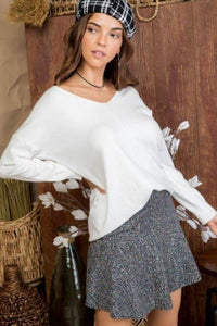 V Neck 3/4 Sleeve Side Slit Hi-lo Sweater