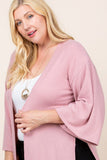 Plus Size Solid Hacci Brush Open Front Long Cardigan With Bell Sleeves