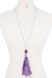 Checkered Pattern Fabric Tassel Necklace