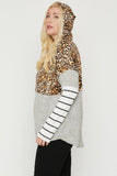 Plus Size Color Block Hoodie Featuring A Cheetah Print