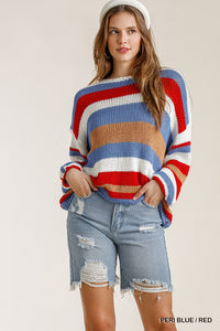 Multicolored Stripe Round Neck Long Sleeve Knit Sweater