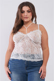 Plus Size Sleeveless Sheer Lace Halter Neck Detail Bustier Top