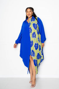 Print Drapy Shirt Maxi Dress