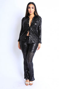 Sequin Button Down Shirt And Pant Set