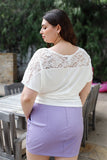 Plus Ivory Lace Detail Short Sleeve Top