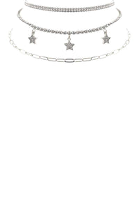 Rhinestone Star Charm 3 Layered Necklace