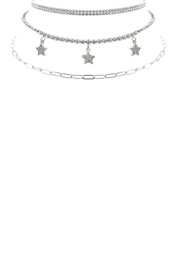 Rhinestone Star Charm 3 Layered Necklace