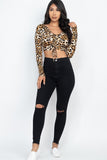 Leopard Print Strap Ruched Front Crop Top