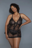 2 Pc Unlined Lace Cups Babydoll Sheer Mesh And Lace Front Panels Design