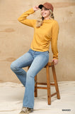 Solid And Cozy Soft Knit Mock Neck Top With Side Ruched Detail