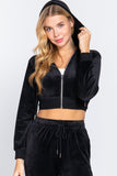 Long Slv Velour Hoodie Crop Jacket