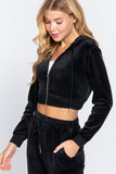 Long Slv Velour Hoodie Crop Jacket