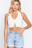 Halter Ruched Crop Sweater Knit Top