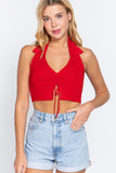 Halter Ruched Crop Sweater Knit Top