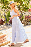 V-neck Tie Shoulder Strap Tier Stripe Print Maxi Oversize Dress