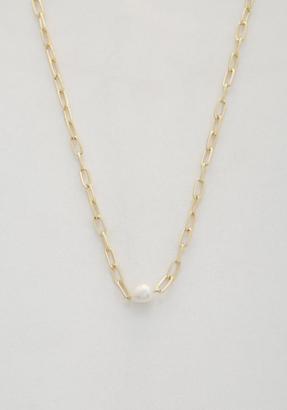 Pearl Bead Oval Link Necklace