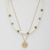 Coin Wood Bead Layered Necklace