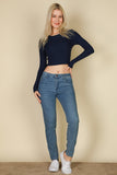 Long Sleeve Round Neck Basic Crop Top