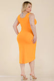 Plus Size Solid Wrap Front Tie Side Midi Dress